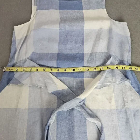 J Jill Love Linen Dress Womens PETITE Size S Check Plaid Blue White Tie Front - Picture 8 of 9